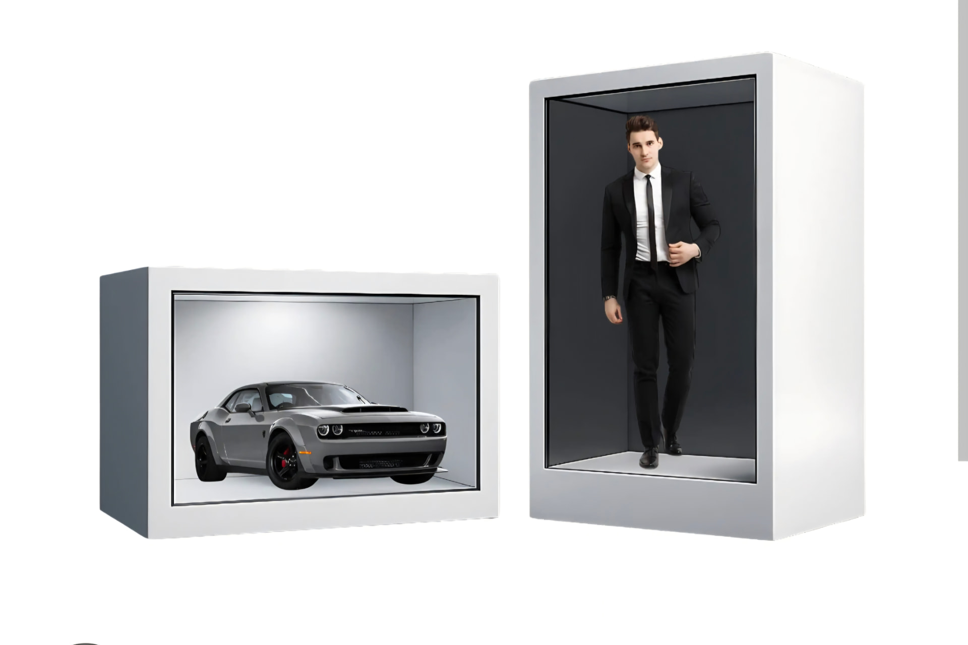 32" 3D hologram display shown in portrait and landscape formats